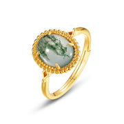 Green Moss Agate 10K Yellow Gold Rings