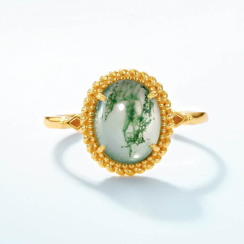 Green Moss Agate 10K Yellow Gold Rings