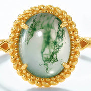 Green Moss Agate 10K Yellow Gold Rings