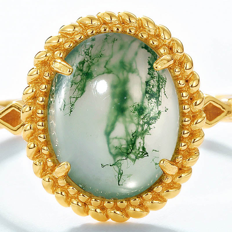 Green Moss Agate 10K Yellow Gold Rings
