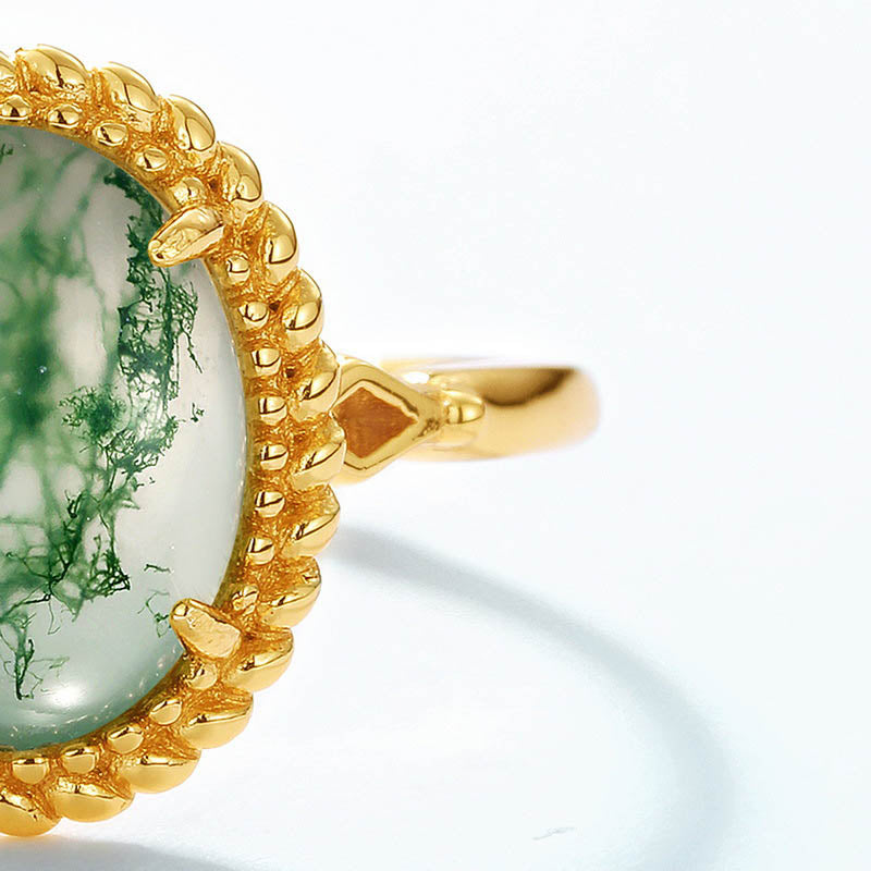 Green Moss Agate 10K Yellow Gold Rings