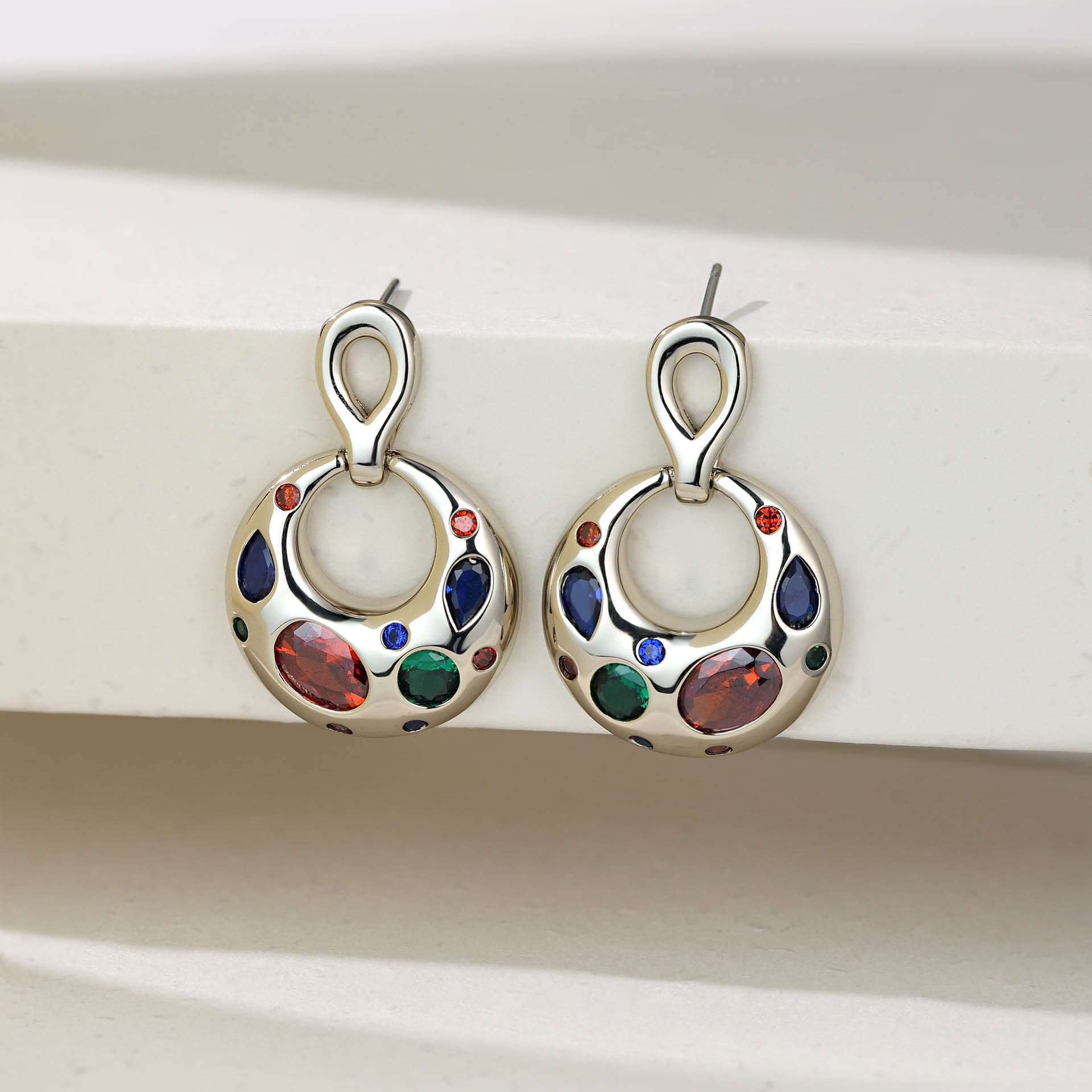 Colorful Zircon Round Earrings