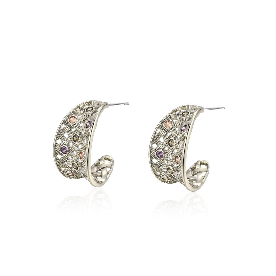 Colored Zircon C-shaped Earrings