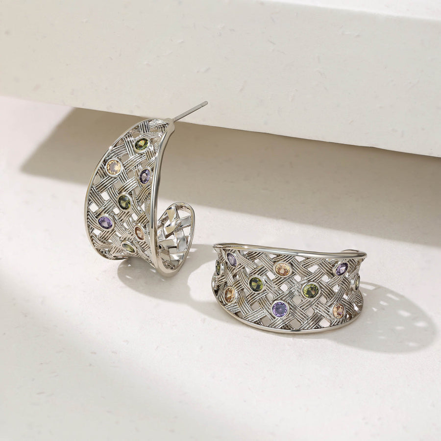 Colored Zircon C-shaped Earrings