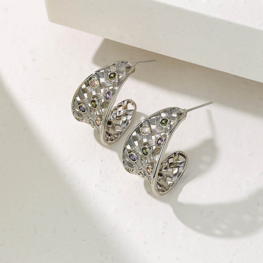 Colored Zircon C-shaped Earrings